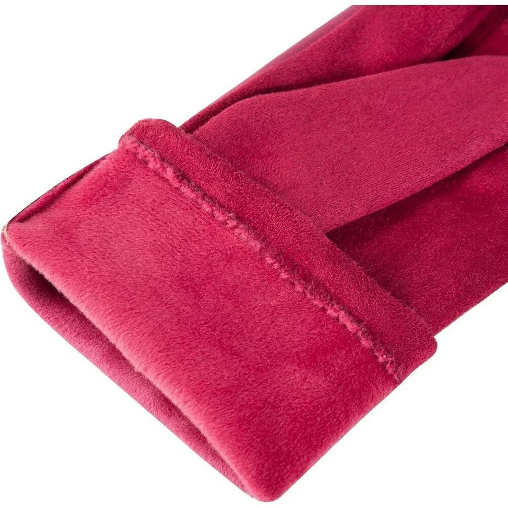 Women's Rose Red Winter Leather Suede Gloves Wool Lined Windproof Touchscreen